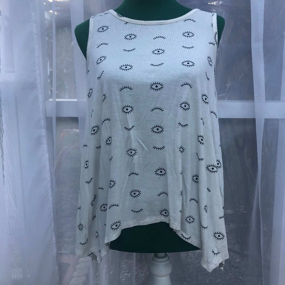 White Hi-Low Eye Tank Top